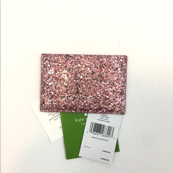 NWT Kate Spade Card Wallet Glitter Pink Peony - Picture 7 of 8